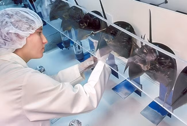 Khác với nhiều loài động vật sống trên cạn, máu sam biển có màu xanh, do thành phần hóa học trong máu quy định. Người ta chỉ khai thác mỗi con sam khoảng 30% máu trong cơ thể. Sau khi lấy máu, sam được đưa lại về biển và một tuần sau lượng máu của chúng sẽ phục hồi.