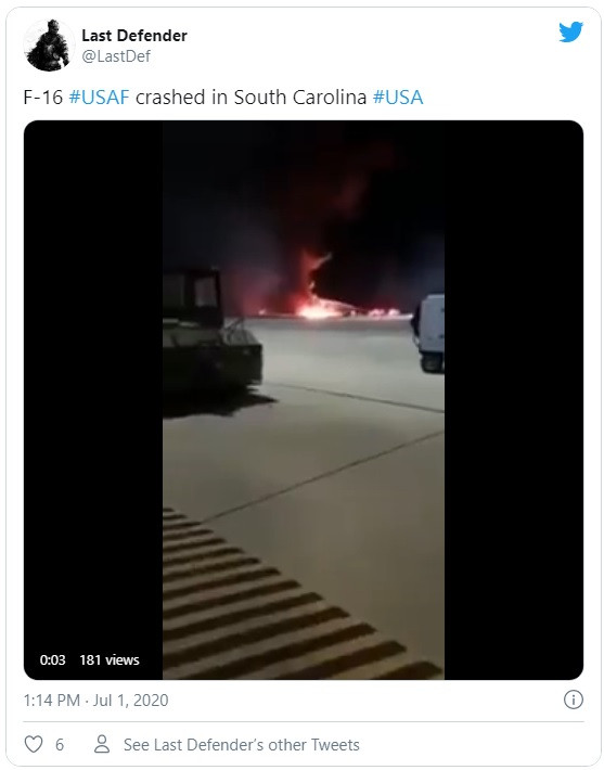 Một đoạn video xuất hiện trên mạng đã ghi lại hình ảnh hiện trường chiếc F-16 rơi và bốc cháy dữ dội. Lực lượng cứu hỏa đã được huy động để dập tắt đám cháy. Đây là vụ việc mới nhất sau một loạt tai nạn liên quan tới các máy bay của Không quân Mỹ trong những tuần gần đây.