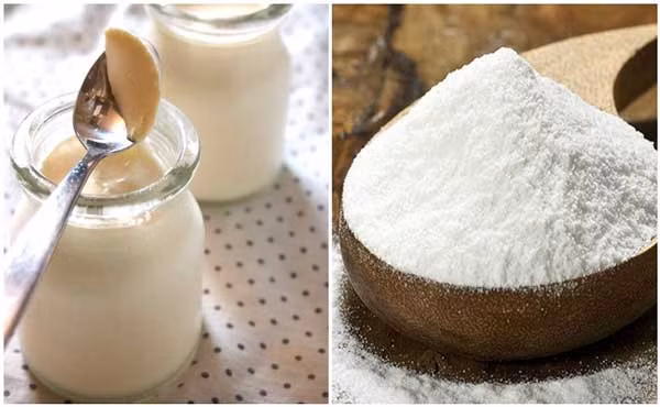 Bột gạo, đường và sữa chua trộn đều sao cho thành hỗn hợp sền sệt rồi thoa lên mặt và cổ trong 20 phút trước khi rửa lại bằng nước sạch. Ảnh: hoclamdepvn.