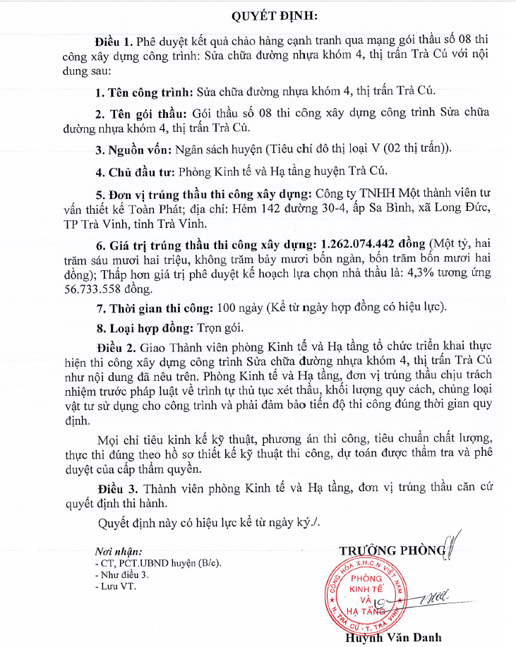 Tra Vinh: Cong bo ket qua 2 goi thau xay lap o Tra Cu-Hinh-2