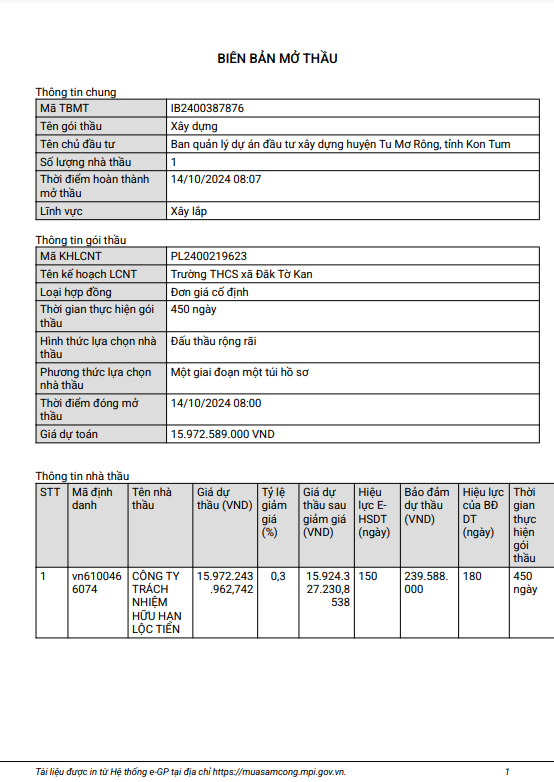Kon Tum: Goi thau xay truong THCS Dak To Kan co ve tay Loc Tien?