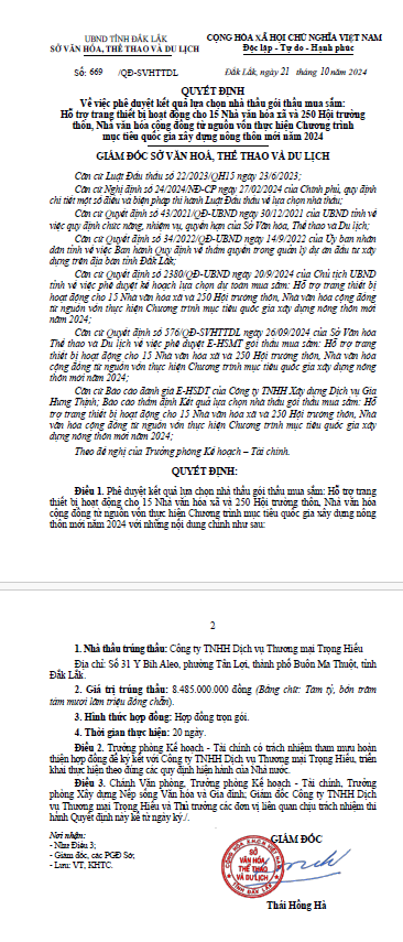 Đắk Lắk: Đã chọn được đơn vị cung cấp trang thiết bị cho nhà văn hóa xã Dak Lak: Da chon duoc don vi cung cap trang thiet bi cho nha van hoa xa
