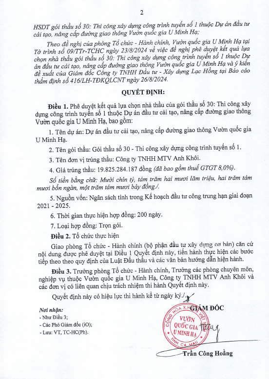 Ca Mau: Goi thau hon 20 ty o Vuon quoc gia U Minh Ha da co chu