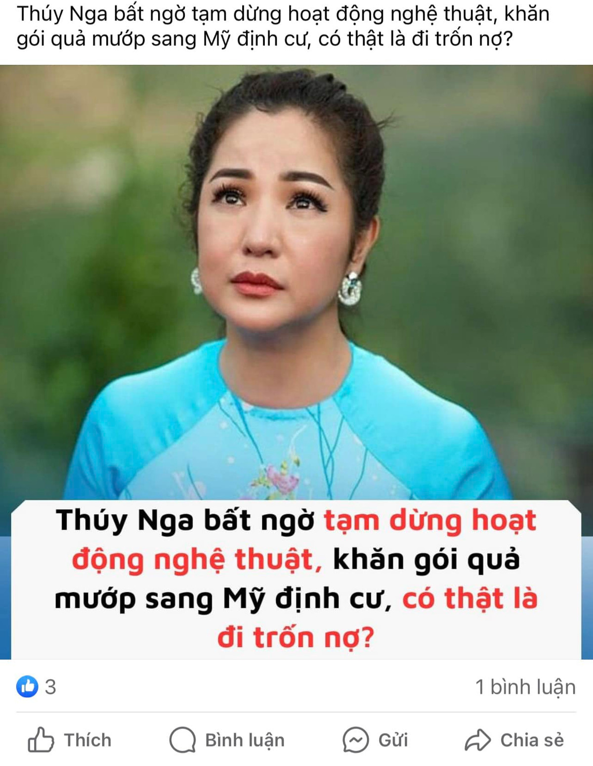 Phan ung cua Thuy Nga truoc tin don sang My tron no