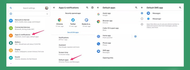 1. Sử dụng các ứng dụng mặc định theo nhu cầu người dùng Mặc dù Apple đã thêm tùy chọn xóa ứng dụng riêng của họ khỏi iOS, nhưng bạn vẫn không thể đặt các ứng dụng mặc định.Hệ điều hành Android cho phép bạn đổi phần mềm sử dụng chính. Ví dụ, bạn có thể dùng Firefox hoặc Opera làm trình duyệt web hàng ngày. Chúng ta có thể đổi ứng dụng mặc định bằng cách vào Cài đặt -&gt; Ứng dụng &amp; Thông báo -&gt; Ứng dụng mặc định và chọn phần mềm bạn muốn. Ảnh: Cnet.