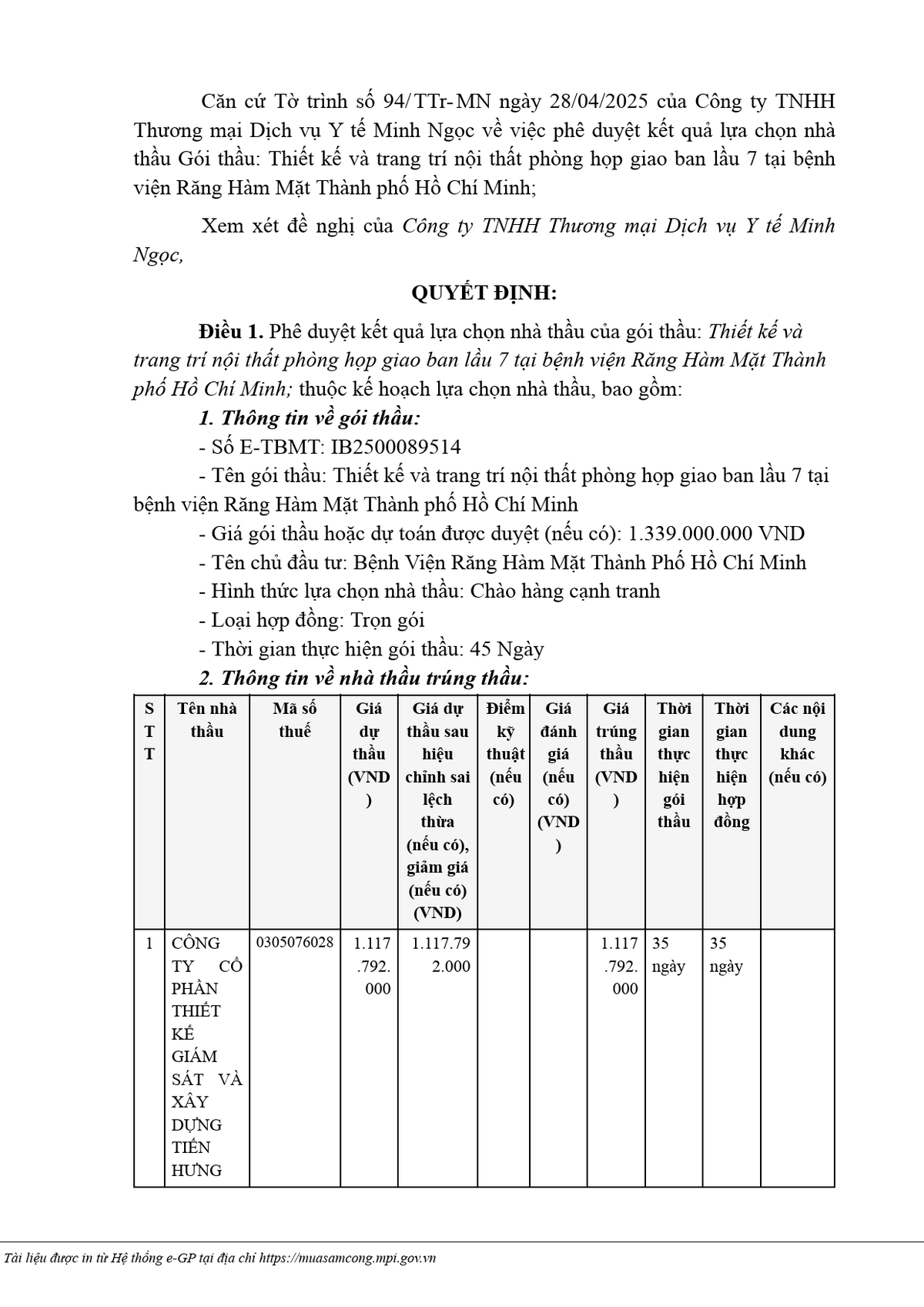 TP HCM: Nang luc nha thau trung goi thiet ke noi that phong hop BV Rang Ham Mat