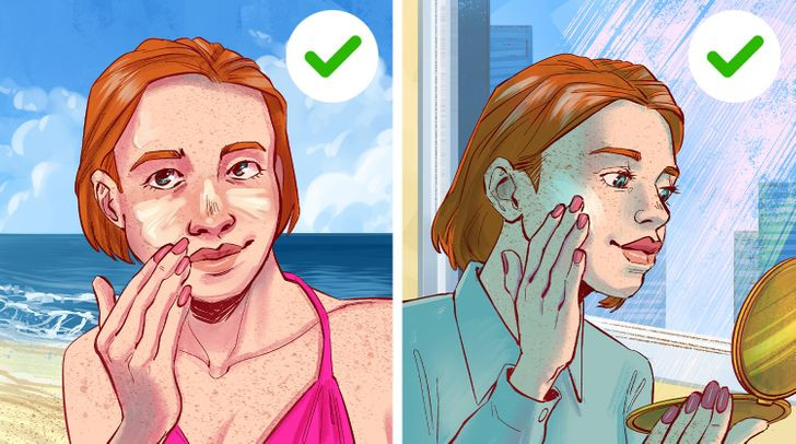 4. Bạn chỉ thoa kem chống nắng khi ra nắng: Kem chống nắng giúp bảo vệ làn da của bạn khi bạn ra ngoài trời vào mùa hè. Tuy nhiên, ngay cả khi bạn ở trong nhà cả ngày, việc bôi kem chống nắng có thể giúp ngăn ngừa tình trạng lão hóa da. Ảnh: BS.