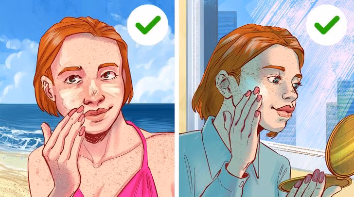 4. Bạn chỉ thoa kem chống nắng khi ra nắng: Kem chống nắng giúp bảo vệ làn da của bạn khi bạn ra ngoài trời vào mùa hè. Tuy nhiên, ngay cả khi bạn ở trong nhà cả ngày, việc bôi kem chống nắng có thể giúp ngăn ngừa tình trạng lão hóa da. Ảnh: BS.