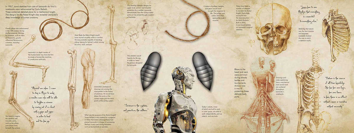 Dưới sự bảo trợ của Công tước Sforza, Da Vinci đã phát minh một "hiệp sĩ người máy" có thể vẫy các cánh tay, cử động cổ và thậm chí có thể khép - mở miệng.