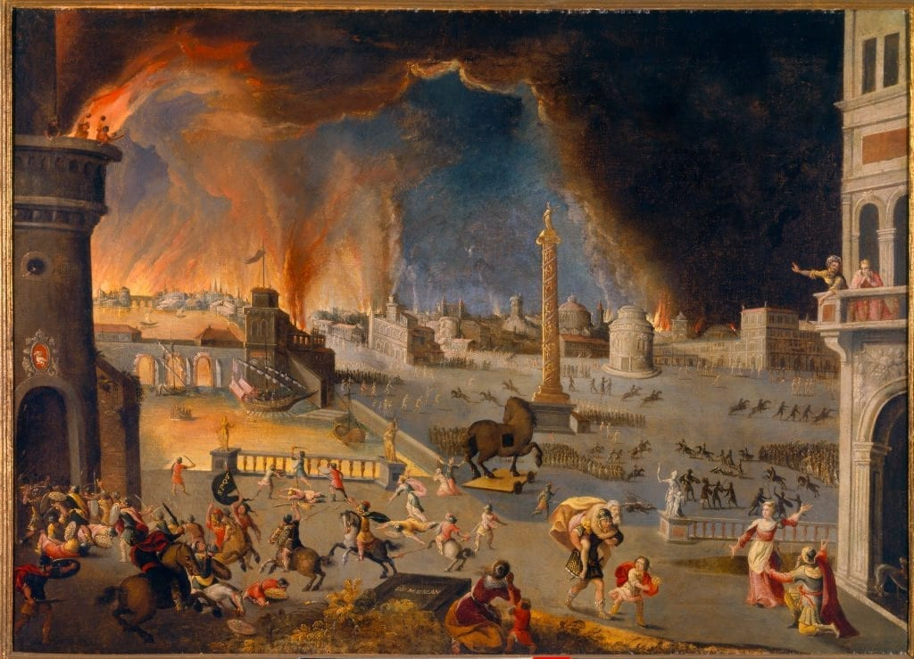 Sau đó, Paris đem Helen bỏ trốn về thành Troy. Tuy nhiên, cũng có giai thoại cho rằng nàng Helen bị hoàng tử Paris bắt cóc đem về thành Troy. Dù có những giai thoại khác nhau về việc nàng Helen đến Troy nhưng có một điểm chung là sau khi biết chuyện, vua Menelaus vô cùng tức giận và sai quân lính đuổi theo.