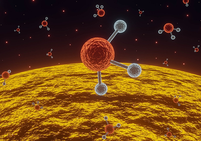 Trên trái đất, phosphine (có công thức hóa học PH3) được tìm thấy với số lượng hạn chế trong đường ruột của con người và cá, trên những cánh đồng lúa nước, sinh ra trong quá trình phân hủy xác động thực vật, nhất là phần xương.