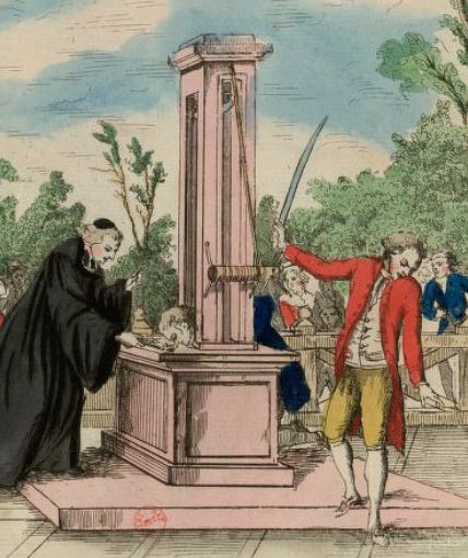 Nicolas-Jacques Pelletier trở thành tử tù đầu tiên bị hành hình bằng máy chém. Tù nhân này nhận bản án tử hình vì tội cướp của và giết người vào tháng 12/1791. Charles-Henri Sanson là đao phủ phụ trách vận hành cỗ máy chém trong buổi hành hình tử tù Pelletier. Ông là một trong những đao phủ khét tiếng nhất thế giới.