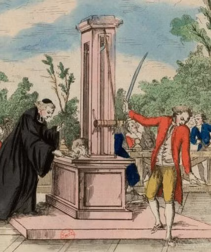 Nicolas-Jacques Pelletier trở thành tử tù đầu tiên bị hành hình bằng máy chém. Tù nhân này nhận bản án tử hình vì tội cướp của và giết người vào tháng 12/1791. Charles-Henri Sanson là đao phủ phụ trách vận hành cỗ máy chém trong buổi hành hình tử tù Pelletier. Ông là một trong những đao phủ khét tiếng nhất thế giới.