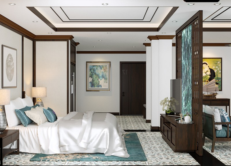 Gỗ được điểm xuyết nhẹ nhàng trên các mảng tường và trần, che đi vẻ khô cứng của những bức tường bằng bê tông.