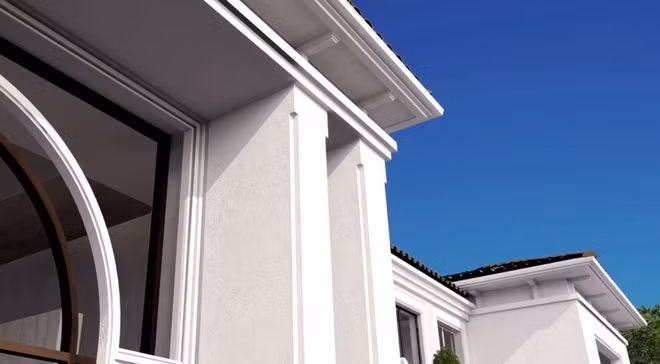 Bà Lo trang hoàng cho nơi ở của mình những cột nhà trắng cao vút được kết hợp hài hòa với các lớp mái ngói đỏ để làm nổi bật sự trang nhã, tinh tế.