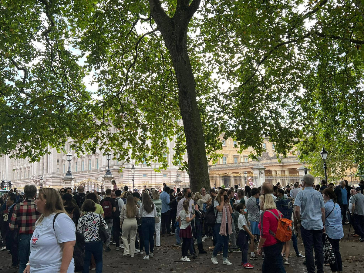Ngay buổi chiều cùng ngày, bất chấp thời tiết mưa lớn, hàng dài người dân Anh đã có mặt bên ngoài Cung điện Buckingham.