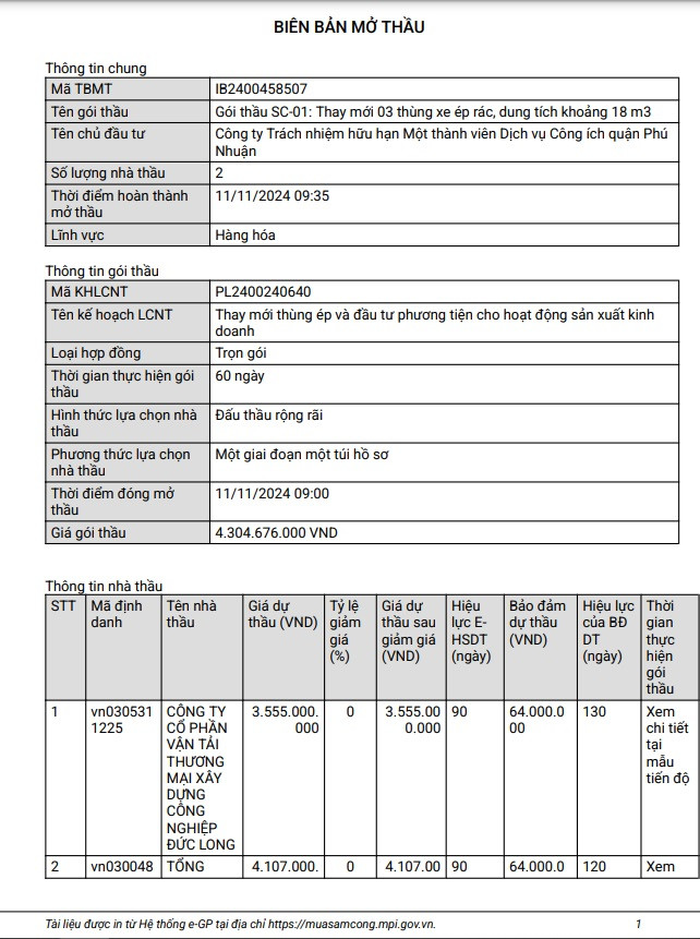 Goi thau thay moi 3 thung xe ep rac cua DVCI Phu Nhuan ve tay ai?