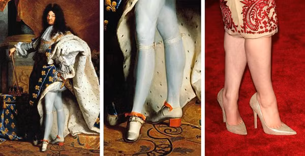 Giày cao gót: Giày cao gót được ví như “bảo bối” giúp chị em “ăn gian” chiều cao, tôn lên vẻ mềm mại, nữ tính. Vậy nhưng, những đôi giày cao gót đầu tiên lại được thiết kế dành cho nam giới. Nó biểu thị sự thống trị và quyền lực. Theo đó, chiều cao của mỗi đôi giày thể hiện quyền lực mà người mang nó nắm giữ.