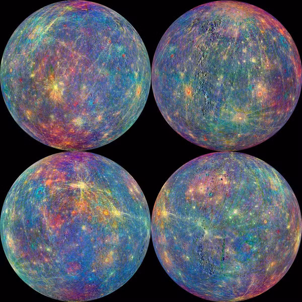 Sắc màu đẹp mĩ miều của sao Thủy. Đây là hình ảnh được các nhà khoa học của NASA chụp lại bằng phương pháp False-color, hay còn được gọi là phương pháp làm màu, giả màu.