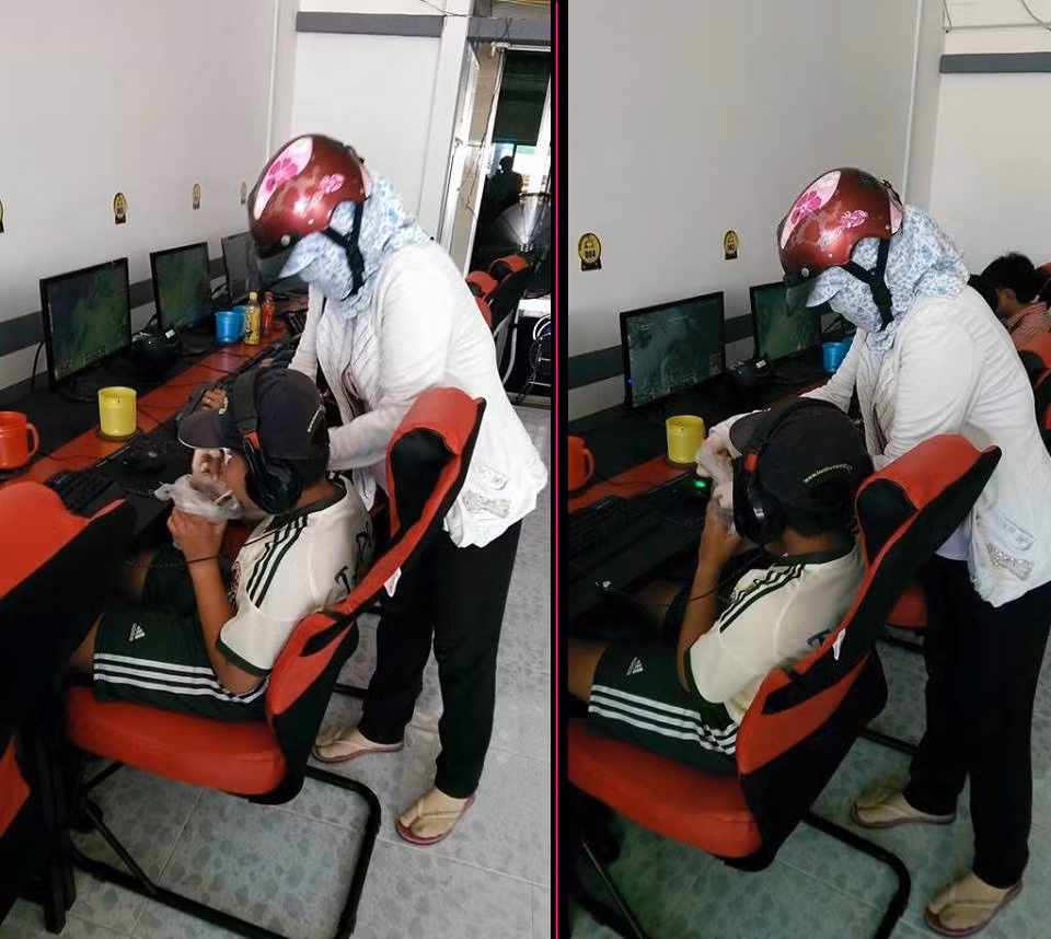 Cậu bé ngồi chơi điện tử được một người phụ nữ, được cho là mẹ phục vụ bữa ăn tận miệng là bức ảnh có hơn 2000 lượt chia sẻ trên mạng tuần qua. Bức ảnh gây tranh cãi khi nhiều người nghi là được dàn dựng, nhưng một số lại chỉ quan tâm đến tính chất của sự việc đang diễn ra trong đó.