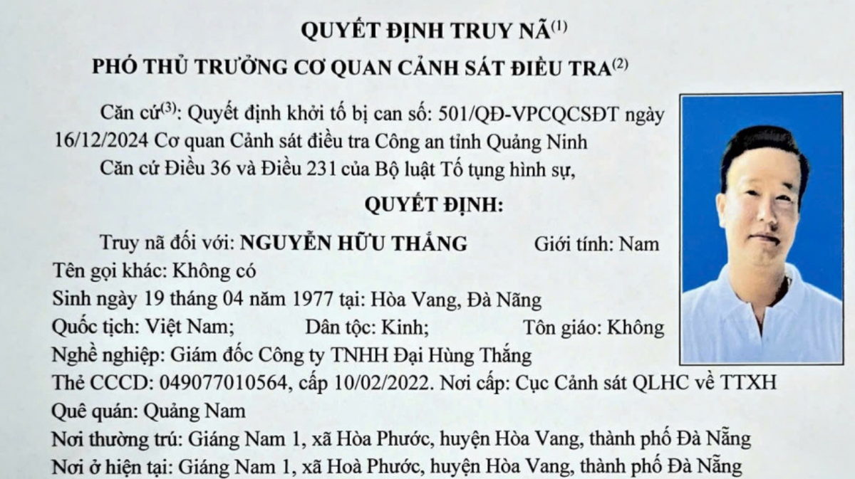 Quảng Ninh: Truy nã Giám đốc Công ty TNHH Đại Hùng Thắng Quang Ninh: Truy na Giam doc Cong ty TNHH Dai Hung Thang