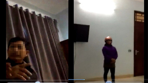 Người trong ảnh được cho là ông Th. và một người phụ nữ trong nhà nghỉ. Ảnh cắt từ clip