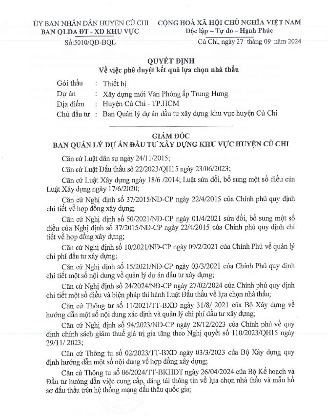 TP HCM: Cty Toàn Năng được chỉ định 6 gói thầu thiết bị tại Củ Chi TP HCM: Cty Toan Nang duoc chi dinh 6 goi thau thiet bi tai Cu Chi