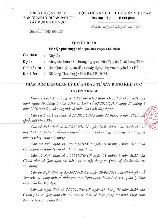 TP HCM: Goi nang cap hem 484 xa Long Thoi da tim duoc nha thau thi cong