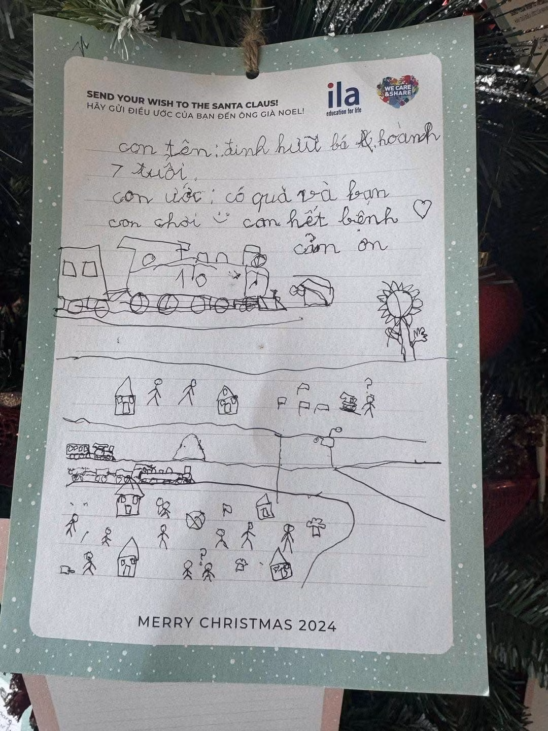 Vậy nhưng, những điều ước được treo lên cây thông giáng sinh tại bệnh viện Ung bướu TP.HCM được chia sẻ thời gian gần đây trên mạng xã hội lại khiến nhiều người nghẹn lòng vì những dòng chữ được ghi lên đó.