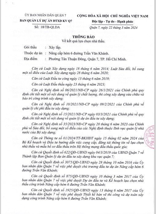 TP. HCM: Cty xây dựng PHD 1 tháng trúng 3 gói thầu tại Quận 7 TP. HCM: Cty xay dung PHD 1 thang trung 3 goi thau tai Quan 7