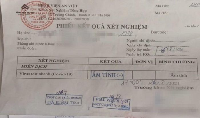  Bị phạt 5 triệu đồng vì tẩy xóa giấy xét nghiệm COVID-19: Ngày 31/8, UBND thị trấn Quang Minh (Mê Linh, Hà Nội) cho biết, đã xử phạt ông N.T.T (43 tuổi, trú tại Hà Nội) 5 triệu đồng về hành vi tự ý tẩy xóa, chỉnh sửa ngày tháng trên giấy xét nghiệm COVID-19. 