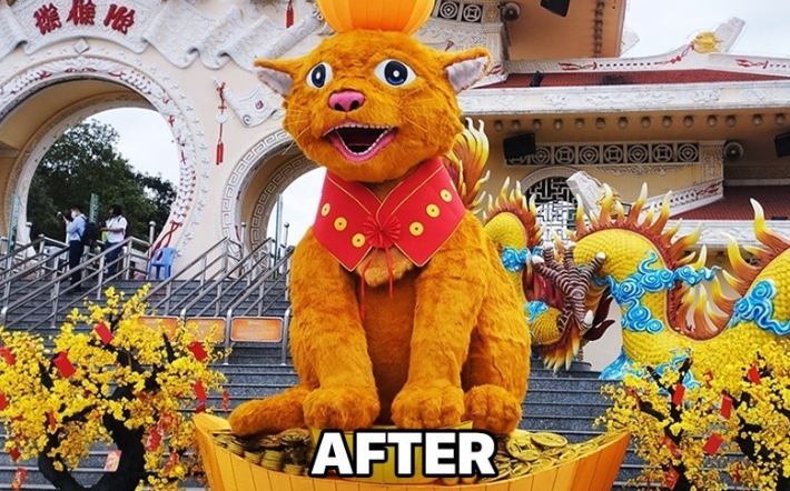 Sau đó, phía Suối Tiên đã mang linh vật đi sửa rồi trưng bày lại, tuy nhiên cũng không khiến cục diện thay đổi là mấy. Mọi người vẫn có phần ngán ngẩm vì dù thay đổi trạng thái biểu cảm nhưng chú mèo không được tự nhiên, cười như gượng ép.