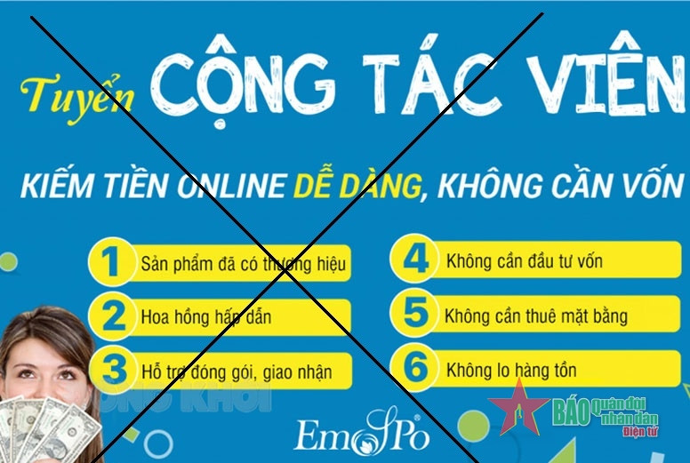 3. Đăng tin tuyển cộng tác viên bán hàng online trên các trang mạng xã hội (Zalo, Facebook, Tiktok…), nhận việc làm tại nhà, không mất thời gian di chuyển, bỏ tiền tạm ứng hoặc thanh toán trước đơn hàng khoảng vài trăm nghìn để đặt hàng, sau đó nhận tiền công kèm theo lãi đơn hàng và tiền thưởng. Tuy nhiên, sau khi thanh toán đơn hàng và đặt hàng, nạn nhân bị chiếm đoạt số tiền tạm ứng hoặc thanh toán đơn hàng. (Ảnh minh hoạ, nguồn ảnh Internet)