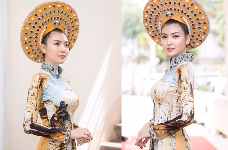 Được biết, mẫu áo dài của Ngọc Duyên được trưng bày nằm trong bộ sưu tập "Thiên đường gọi tên" của NTK Nhật Dũng.