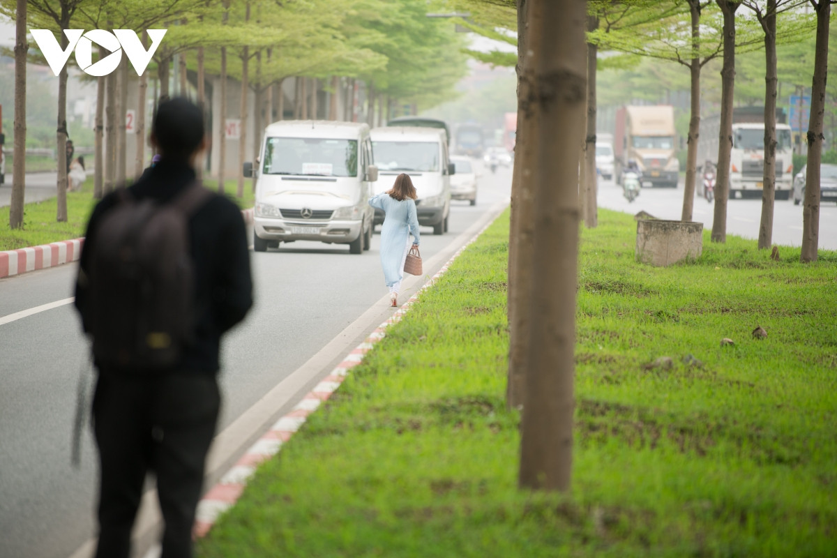 Người dân thản nhiên đi bộ dưới lòng đường.