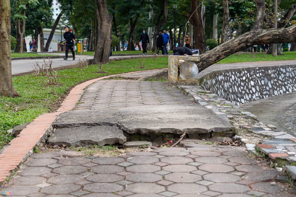 Nguyễn Duy Bộ (19 tuổi, sinh viên) chia sẻ anh suýt ngã khi bất ngờ bị sụt chân vào đoạn đường hỏng trong lúc đi dạo. "Tôi thấy công viên có nhiều đoạn đường không bằng phẳng, gạch đá lát đường thì vỡ ra, gây nguy hiểm cho người dân, đặc biệt trẻ em và người lớn tuổi", Bộ nói.