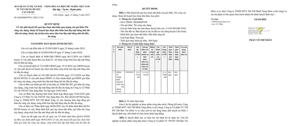 Long An: Nang luc Cty Minh Tung trung goi thau hon 11 ty tai Can Giuoc