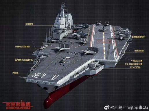 Mặc dù chưa hề được quân đội Trung Quốc xác nhận. Tuy nhiên rất có thể tàu sân bay tiếp theo của Trung Quốc sẽ có thiết kế hiện đại như tàu sân bay Mỹ và gần như chắc chắn sẽ sử dụng động cơ hạt nhân. Nguồn ảnh: Sina.