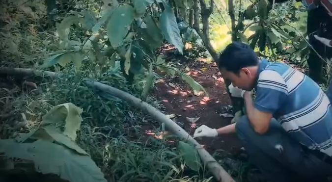 Tại hiện trường, thi thể ba bà cháu bị vùi sơ một lớp đất mỏng.