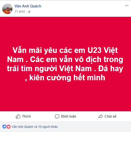 Phải nói rằng, từ sau thế hệ của Hồng Sơn, Huỳnh Đức... chưa bao giờ bóng đá Việt Nam có được lứa cầu thủ được nhiều người yêu mến, ủng hộ và tự hào đến vậy. Những giọt nước mắt của các cầu thủ, của các khán giả, của người hâm mộ trong ngày hôm nay có thể mang đầy sự tiếc nuối... Nhưng đằng sau đó là sự mong chờ, sự kỳ vọng và cả một nguồn sức mạnh, động lực rất lớn dành cho lứa cầu thủ hứa hẹn sẽ viết lên "trang sử vàng" cho bóng đá Việt Nam trong tương lai.