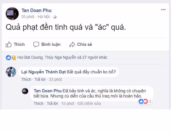 Ngoài tình huống cho U23 Iraq hưởng phạt đền, trọng tài giám sát trận đấu vừa qua còn gây tranh cãi khi bỏ qua một tình huống cầu thủ Iraq việt vị. Rất may trong tình huống đó, thủ môn Tiến Dũng đã tỉnh táo, đổ người phá bóng, cứu cho U23 Việt Nam khỏi một bàn thua không đáng có nữa.