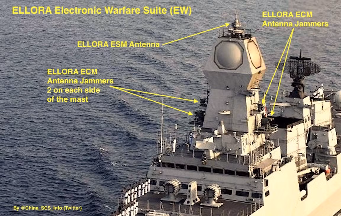 Theo đó điểm đáng tiền nhất trên các tàu khu trục Kolkata của Ấn Độ chính là hệ thống radar - thứ cung cấp cho nó sức mạnh ngang với các khu trục hạm mang hệ thống chiến đấu Aegis. Radar chính của Kolkata là loại EL/M-2248, đây là radar điện tử quét mảng chủ động, có khả năng phát hiện vật thể bay ở khoảng cách tối đa lên tới 250 km. Với các vật thể cỡ nhỏ và có tốc độ bay cao như tên lửa chống hạm, hệ thống này có khả năng phát hiện mục tiêu ở khoảng cách trên 25 km. Nguồn ảnh: Freewebs.