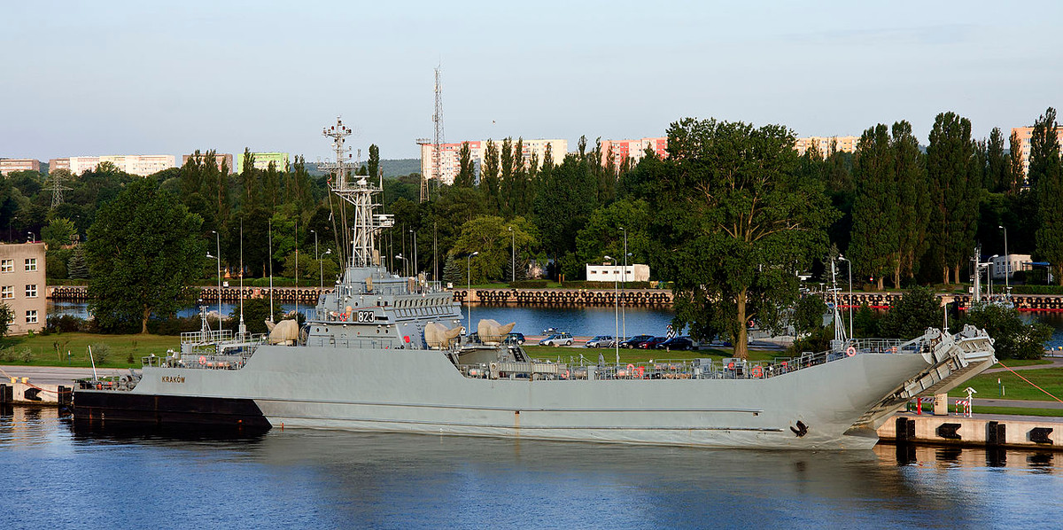 Sự cố xảy ra khi thuỷ thủ đoàn của tàu đổ bộ Gniezno cố tiến sát bờ để thực hiện đổ bộ tấn công giả định. Tuy nhiên do không nắm rõ địa hình bờ biển của Litva, tàu đã mắc cạn và bị thủng một lỗ lớn. Nguồn ảnh: Wiki.