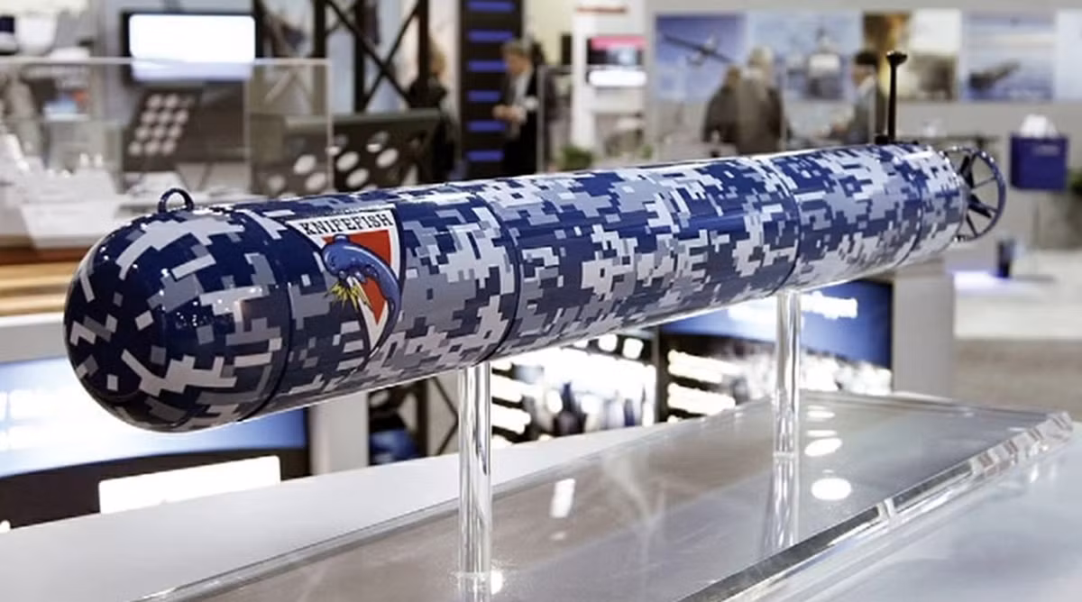 Thiết bị Knife fish có hình dáng như một ngư lôi với chiều dài 5,8m; đường kính 533mm, nặng 770kg. Ảnh: Genneral Dynamics