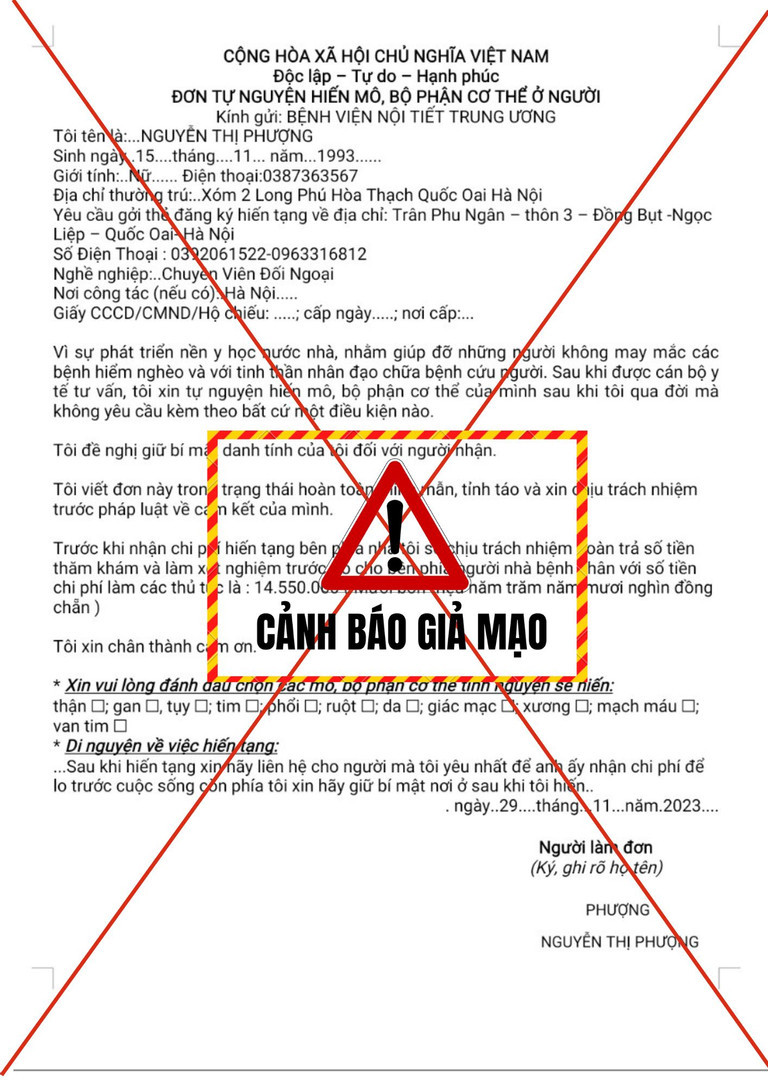 Cảnh báo chiêu lừa đảo "xác nhận hiến tạng được nhận tiền" Canh bao chieu lua dao