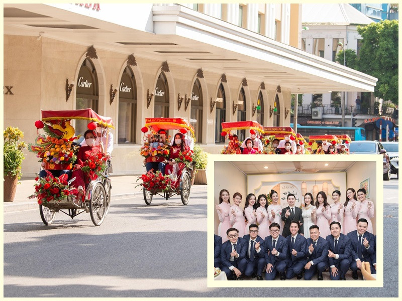 Gia đình Đỗ Vinh Quang còn sử dụng xích lô trong đám hỏi. Ảnh: Tiền Phong