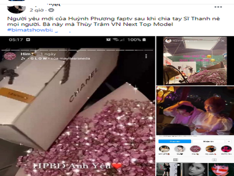 Không lâu sau khi chia tay Sĩ Thanh, Huỳnh Phương vướng nghi vấn hẹn hò Thùy Trâm Next Top. Cư dân mạng phát hiện ra, bó hoa và quà hàng hiệu Chanel Thùy Trâm tặng sinh nhật "anh yêu" giống hệt bó hoa và quà sinh nhật mà Huỳnh Phương được tặng. Hơn nữa, Thùy Trâm còn đăng ảnh tiệc tùng thân mật với một chàng trai giống Huỳnh Phương. Ảnh chụp màn hình nhóm Bí mật showbiz.