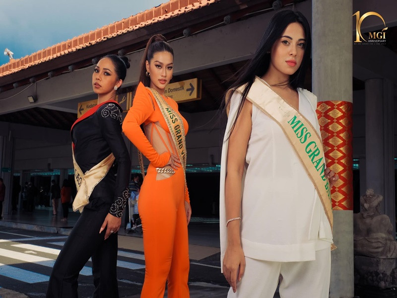 Trong ngày đầu tiên nhập cuộc, Hoa hậu Thiên Ân diện trang phục tông màu cam nổi bật. Ảnh: Miss Grand International