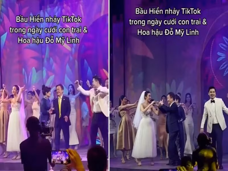 Ban đầu, bố mẹ chồng của Đỗ Mỹ Linh ngại ngùng. Thế nhưng, khi thấy không khí dần nóng lên, vợ chồng bầu Hiển cũng nhảy cùng dàn khách mời. Ảnh: Xe và thể thao