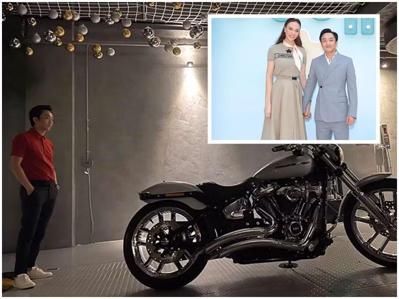 Không chỉ Thu Thủy, nhiều mỹ nhân Việt khác cũng không tiếc tiền mua quà tặng người bạn đời. Có thể kể đến Đàm Thu Trang. Cô tặng Cường Đô la xe mô tô 2 tỷ. Tuy nhiên, người đẹp không cho chồng lái. Ảnh: FBNV